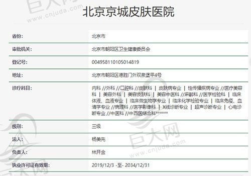 北京京城皮肤医院资质
