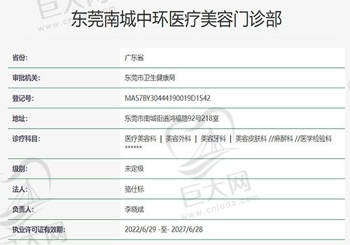 东莞南城医疗美容门诊部资质