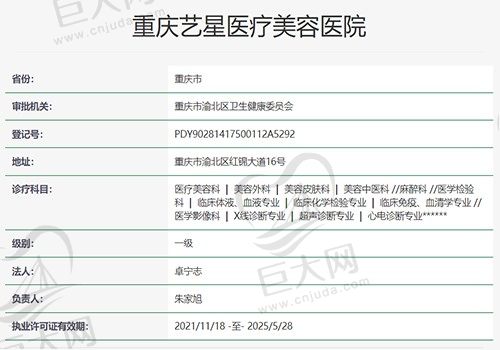 重庆艺星医疗医疗美容医院资质