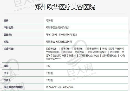郑州欧华医疗美容医院资质