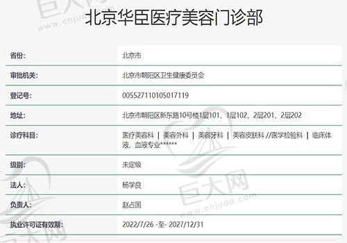 北京华臣医疗美容门诊部资质