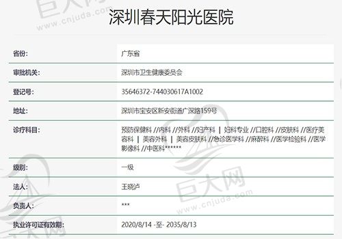 深圳春天阳光医院资质
