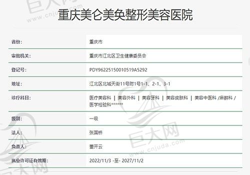 美仑美奂整形美容医院资质