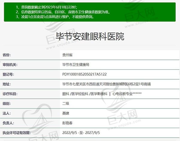 毕节安建眼科医院二级资质