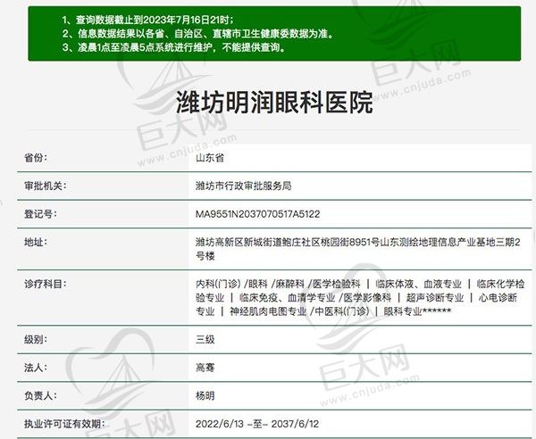 潍坊明润眼科医院资质
