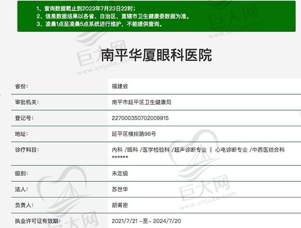 南平华厦眼科医院资质