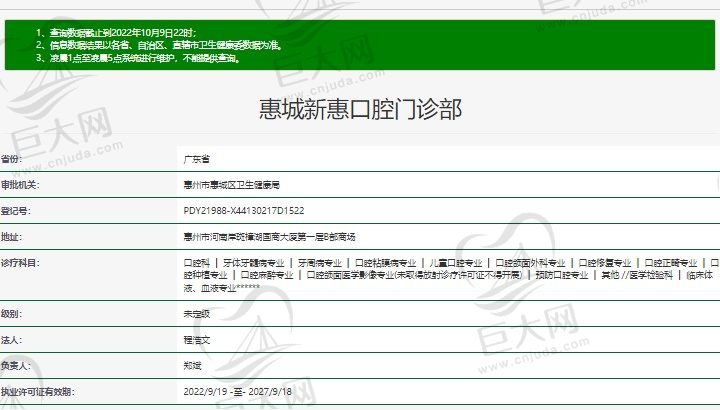 惠城新惠口腔门诊部资质