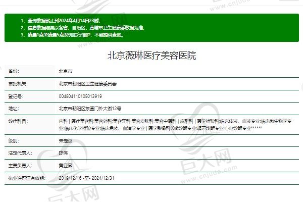 北京薇琳医疗美容医院资质