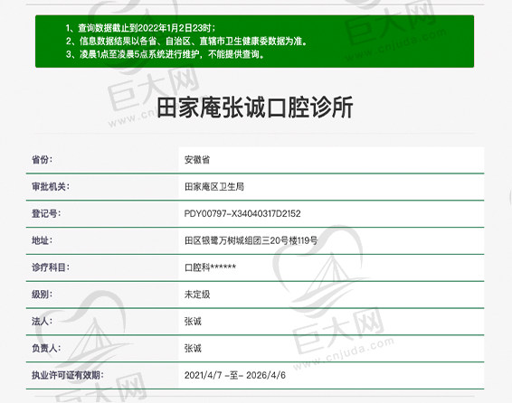田家庵张诚口腔诊所资质
