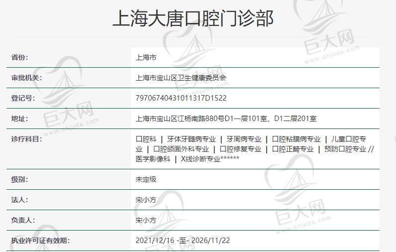 上海大唐口腔资质怎么样