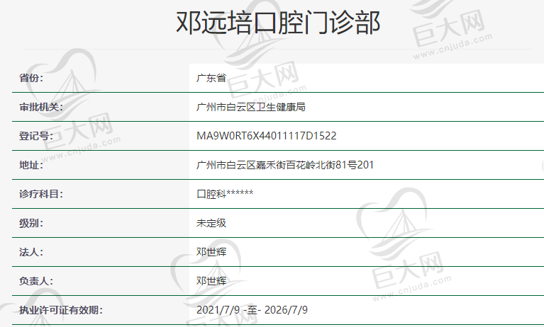 邓远培口腔门诊部资质怎么样