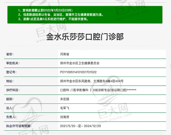 金水乐莎莎口腔门诊部资质