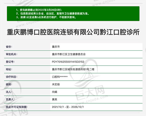 重庆市黔江区鹏博口腔门诊部资质图