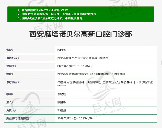 西安雁塔诺贝尔高新口腔门诊资质