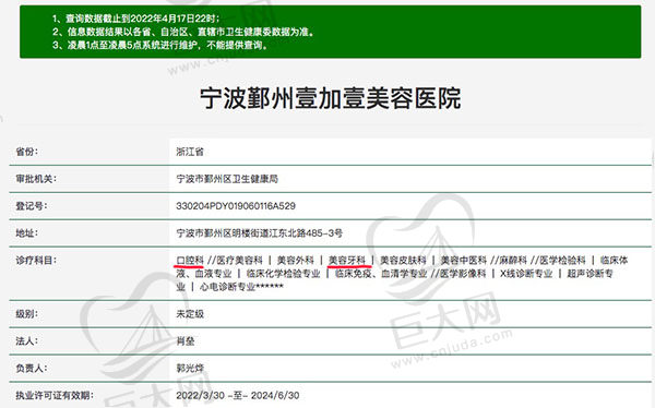 宁波鄞州壹加壹美容医院医疗资质