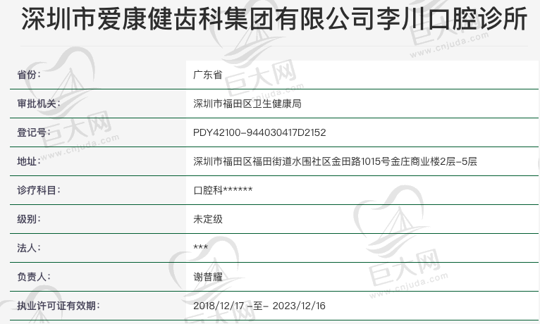 深圳市爱康健齿科李川口腔诊所