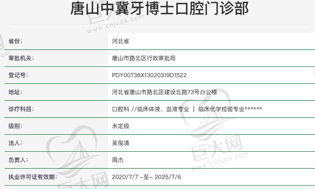 唐山中冀牙博士口腔资质怎么样