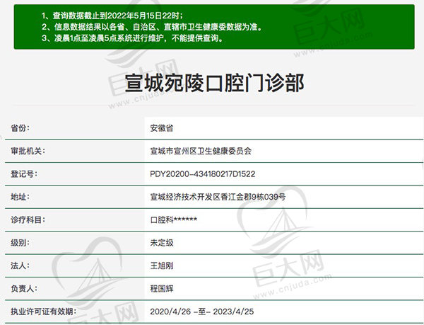 宣城宛陵口腔门诊部资质查询