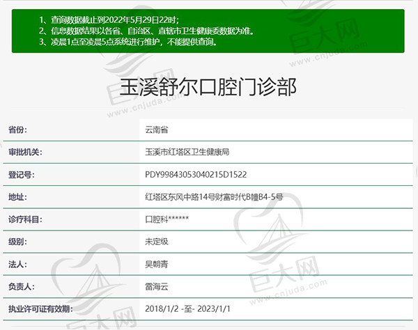 云南玉溪舒尔口腔门诊部资质