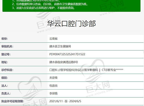 红河州建水华云口腔门诊部资质