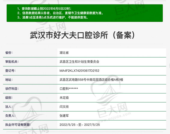 武汉市好大夫口腔诊所资质