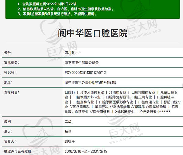 阆中华医口腔医院医疗资质查询