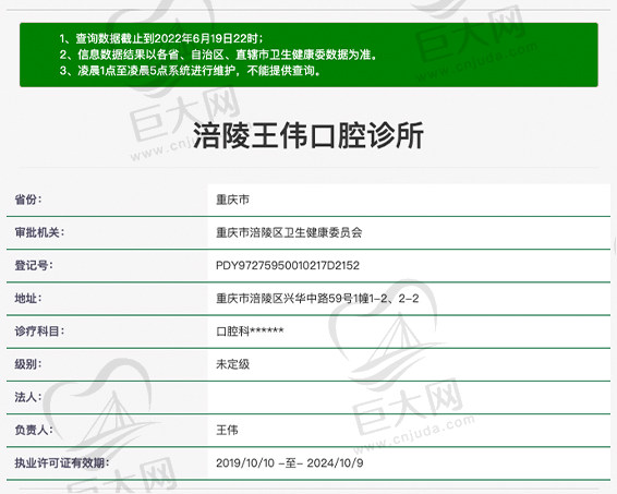 重庆涪陵王伟口腔诊所资质