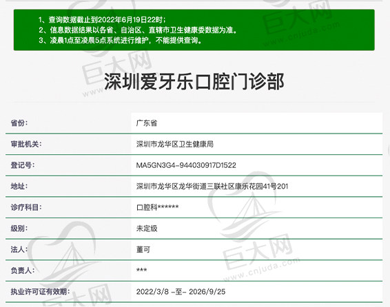 深圳爱牙乐口腔门诊部资质