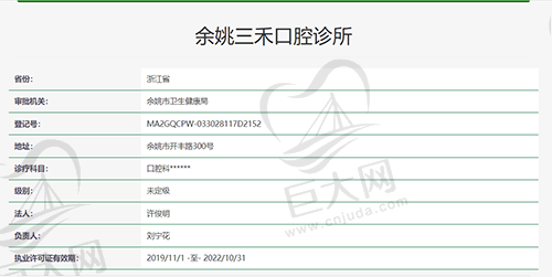宁波余姚三禾口腔诊所执医资质