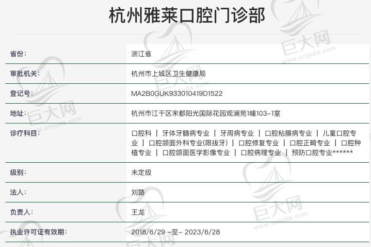 杭州雅莱口腔门诊部资质