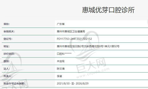 惠州惠城优芽口腔资质