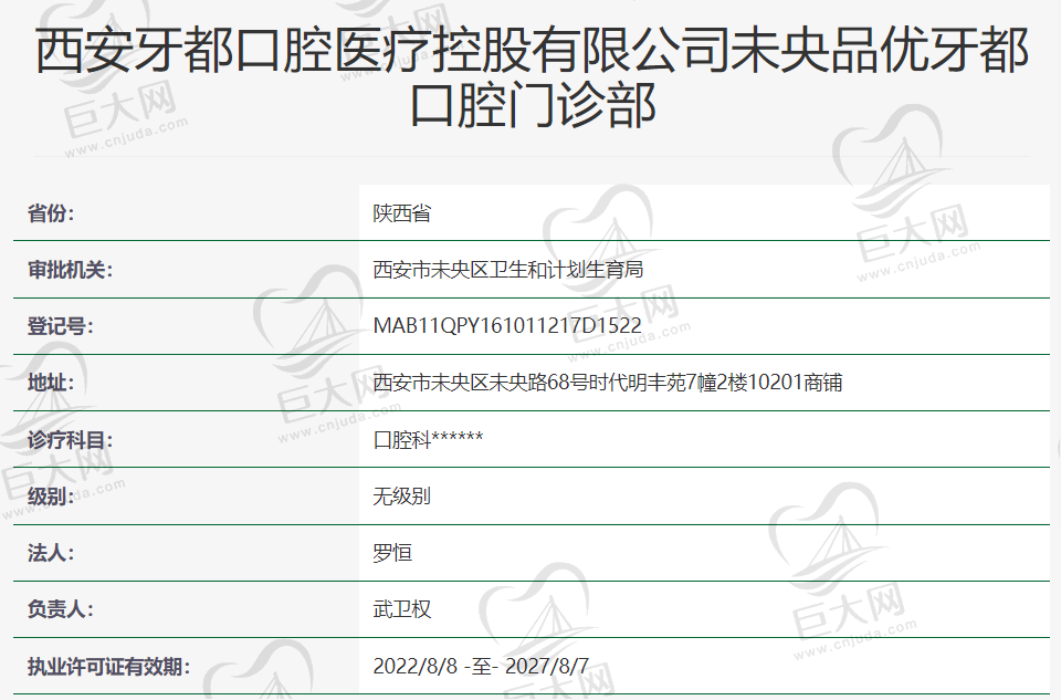 西安未央品优牙都口腔门诊部