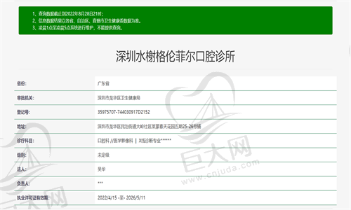 深圳格伦菲尔口腔资质图