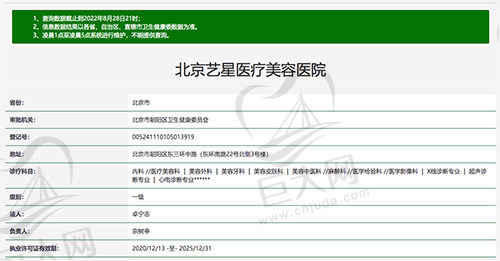 北京艺星医疗美容医院资质认证