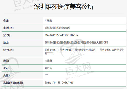 深圳维莎医疗美容诊所资质