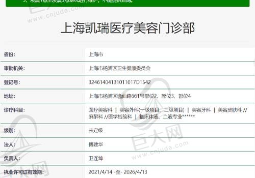上海凯瑞医疗美容门诊资质查询表