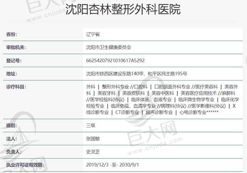 沈阳杏林整形外科医院资质查询表