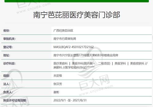 南宁芭芘丽医疗美容门诊资质查询表
