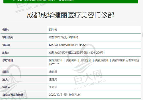 成都成华健丽医疗美容门诊部资质查询表