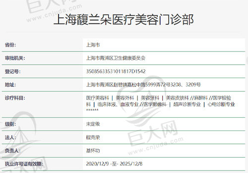 上海馥兰朵医疗美容门诊资质查询表