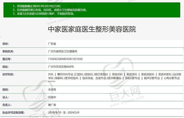 广州中家医家庭医生整形美容医院正规资质