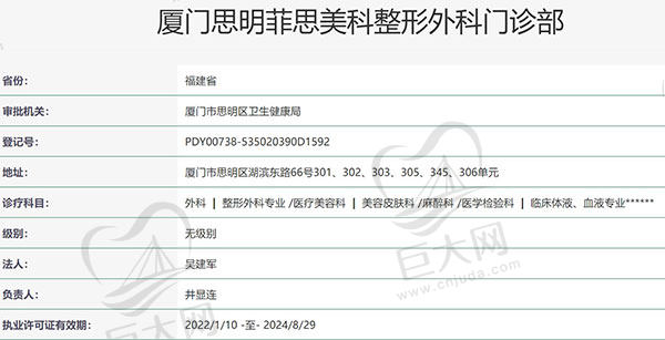 厦门菲思美科整形外科门诊部资质