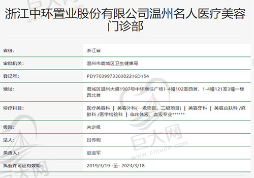 温州名人医疗美容门诊部资质