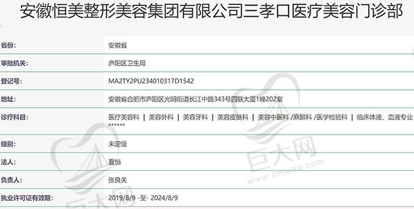 合肥恒美整形美容医院资质