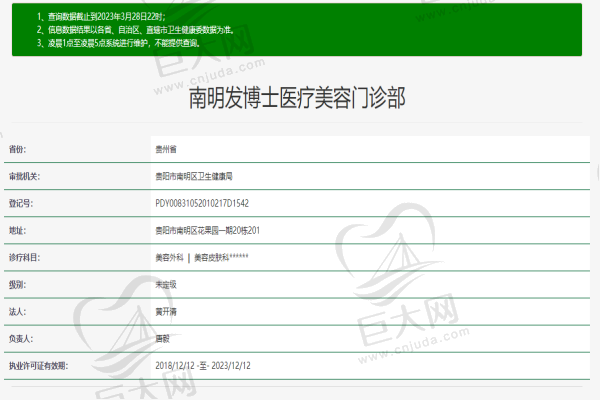 南明发博士医疗美容门诊部许可证