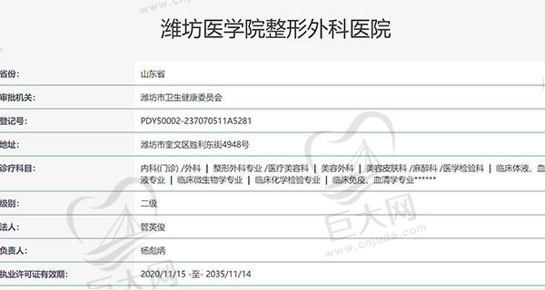 潍坊医学院整形外科医院资质
