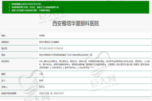 西安雁塔华厦眼科医院许可证
