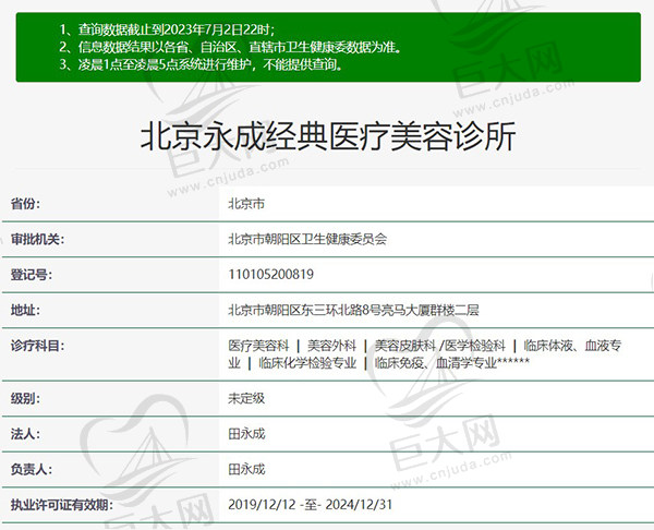北京永成经典医疗美容诊所正规资质