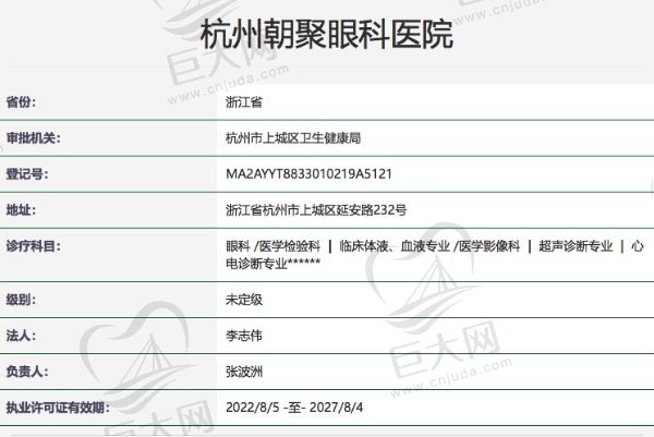杭州朝聚眼科医院正规资质