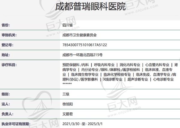 成都普瑞眼科医院正规资质